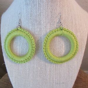 Crochet Hoop Earrings Green